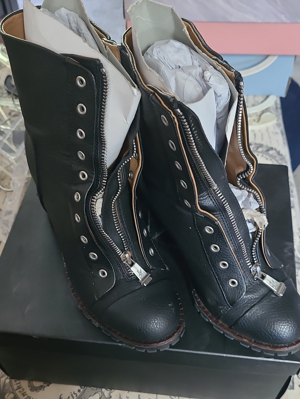 Report Signature Black Zip-Up Ankle Boots with Front Zippers, 9